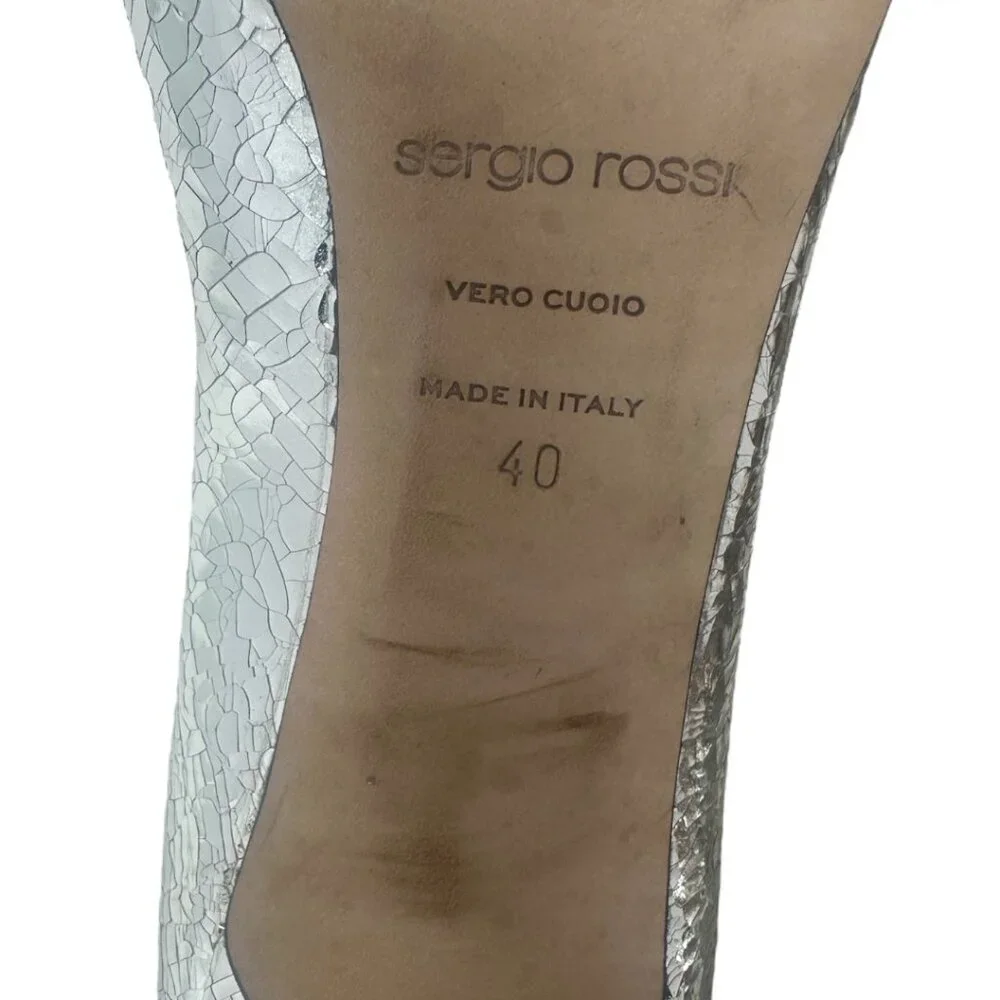 Sergio Rossi Godiva Platinum Mirror Grained Leather Pointed Toe 90mm Pumps 10